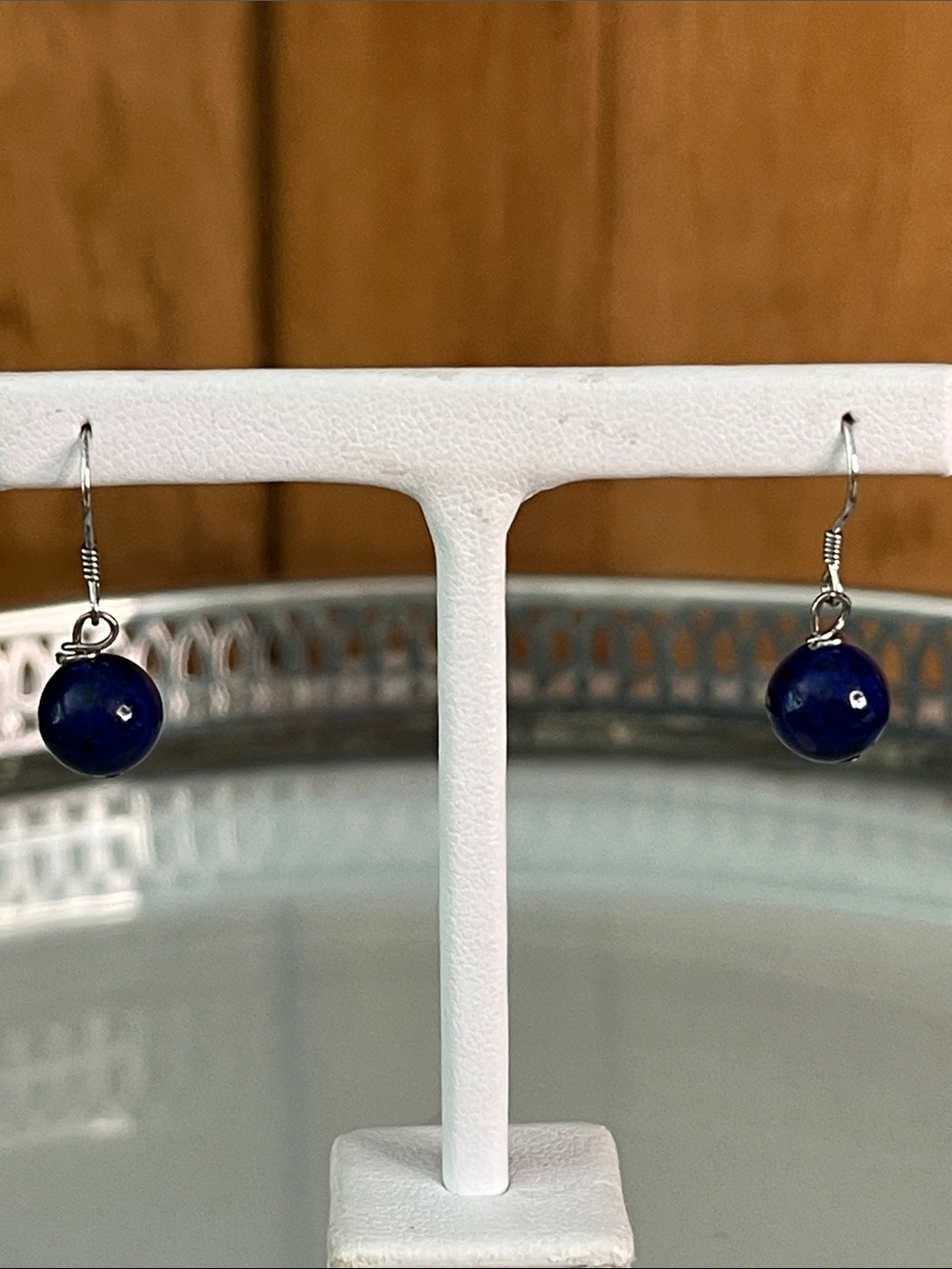 Lapis/Stone Blue Bead Drop Earrings - Fish Hook Back- Women Jewelry